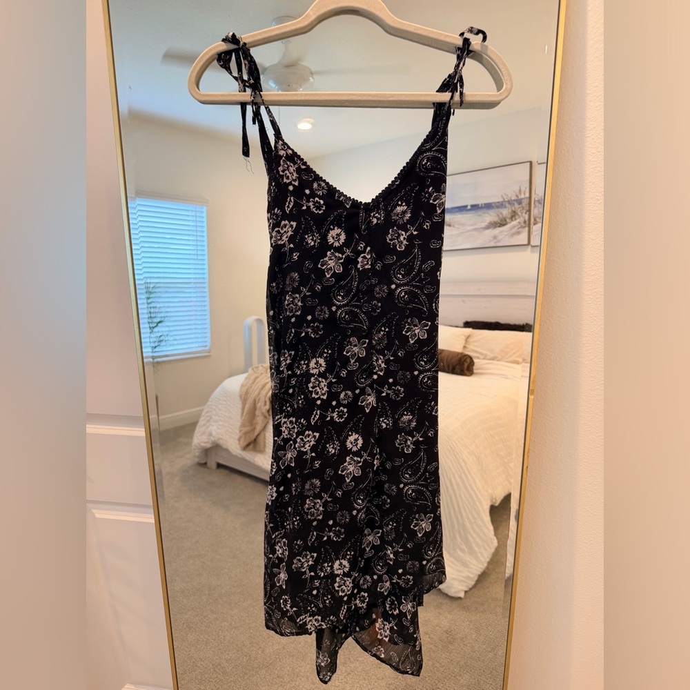Hollister Black Floral Slip Midi Dress